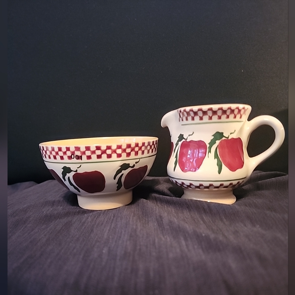 Vintage Nicholas Mosse Pottery Cream & Open Sugar Bowl Set Apple Design Ireland